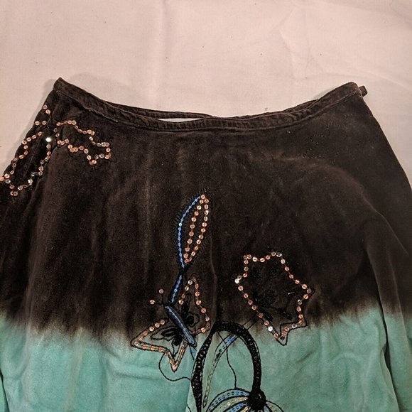 India It's a New Vision Embroidered Floral Butterfly Skirt Brown Teal Blue 10 - Picture 9 of 16